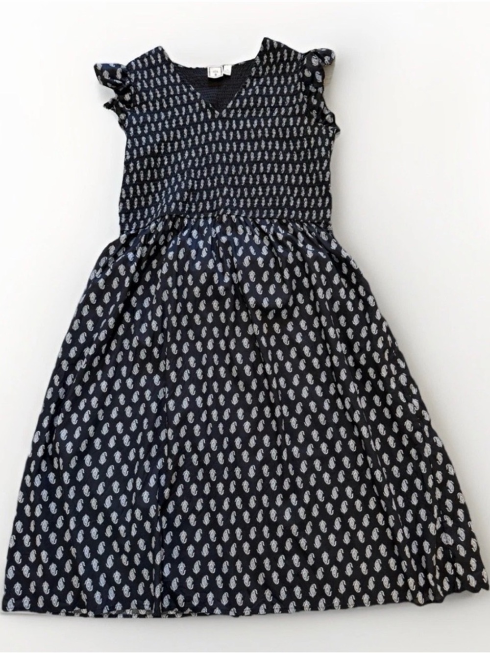 Plus Size Maxi Dress Sz 2X Lea Black Smocked Flutter Ruffle Sleeve 100% Cotton